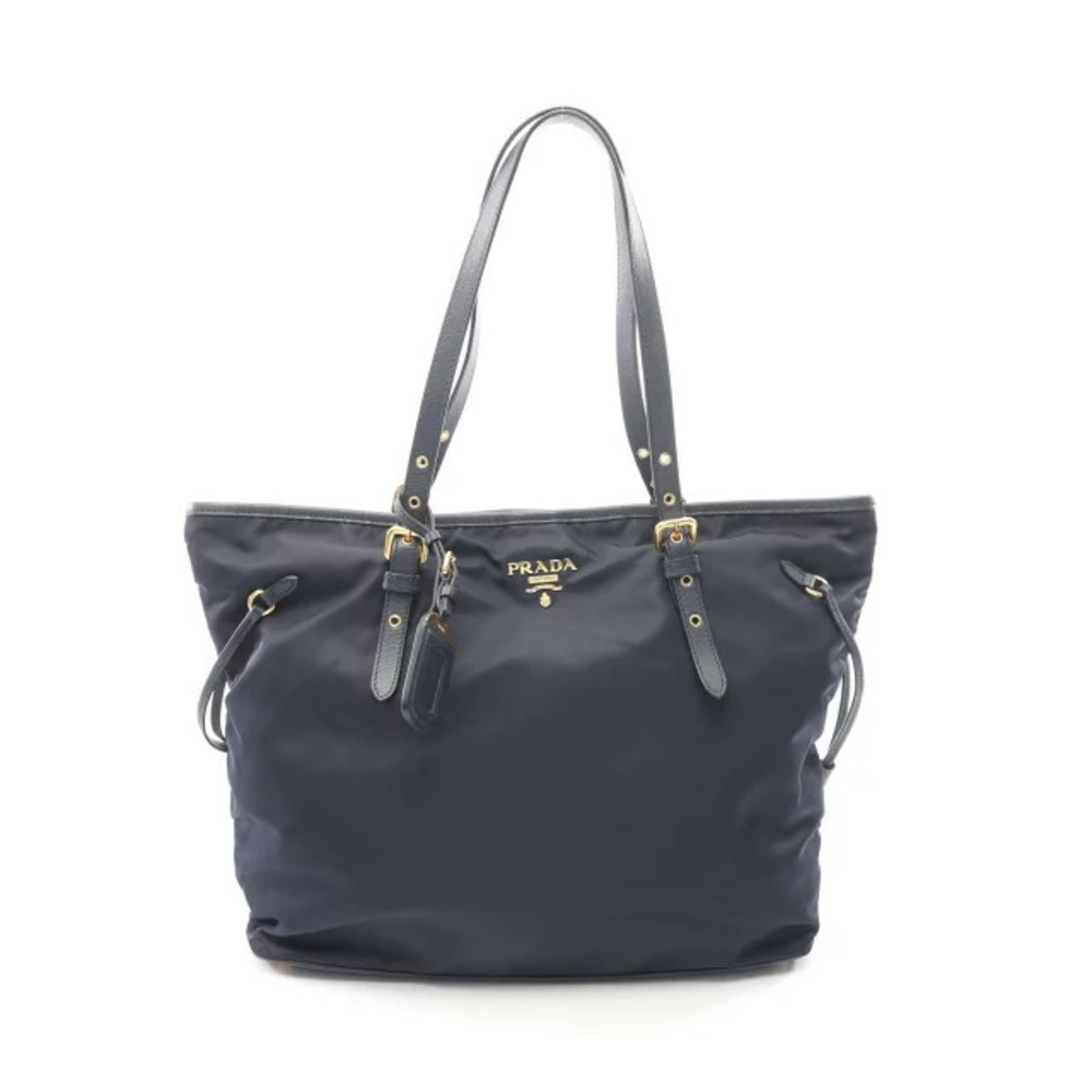 Prada Tessuto Saffian Saffiano Tote Bag Leather Navy Blue